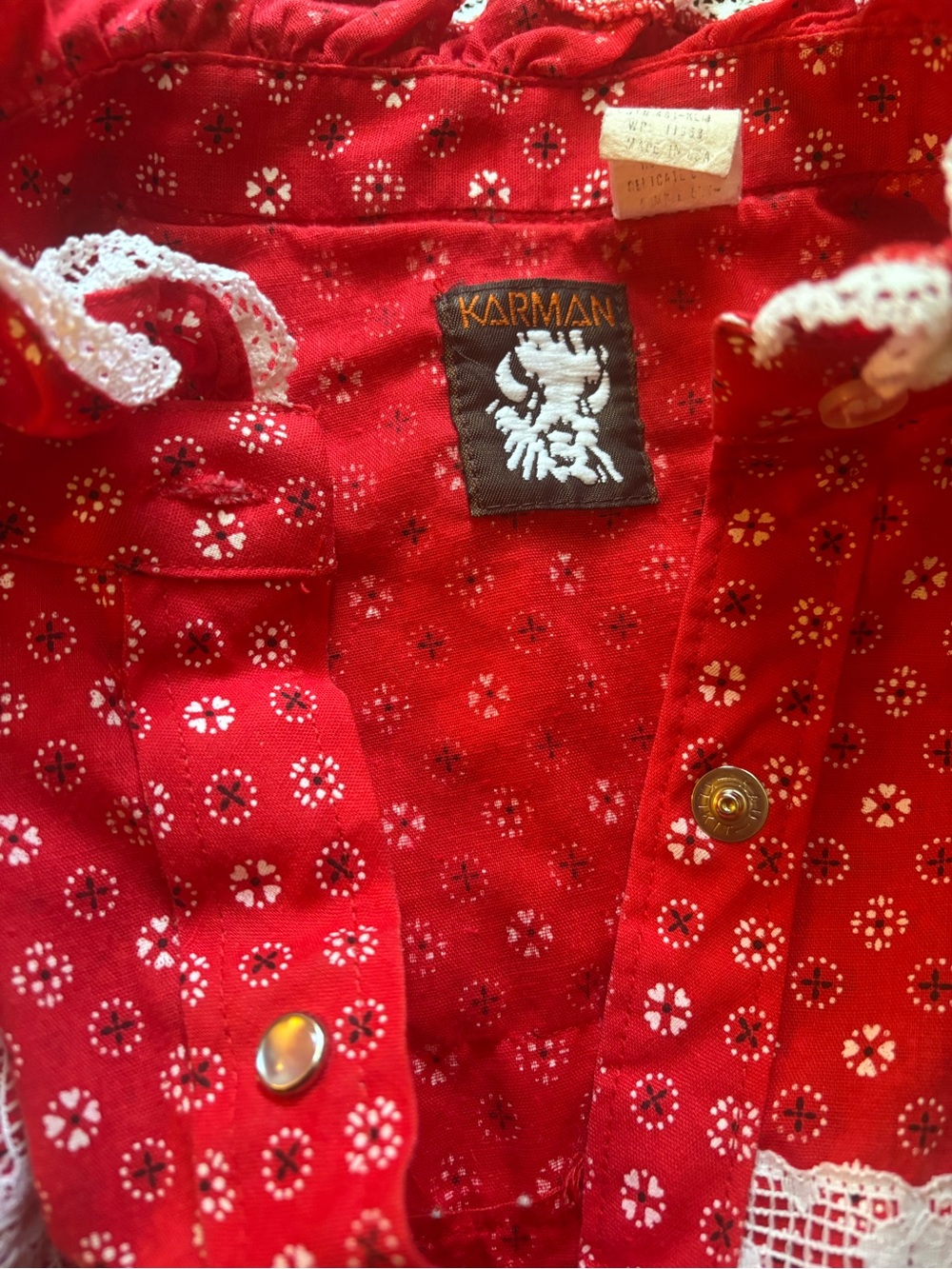Vintage Western Bandana style Lace-Trim Button-Down Blouse - Picture 6 of 8